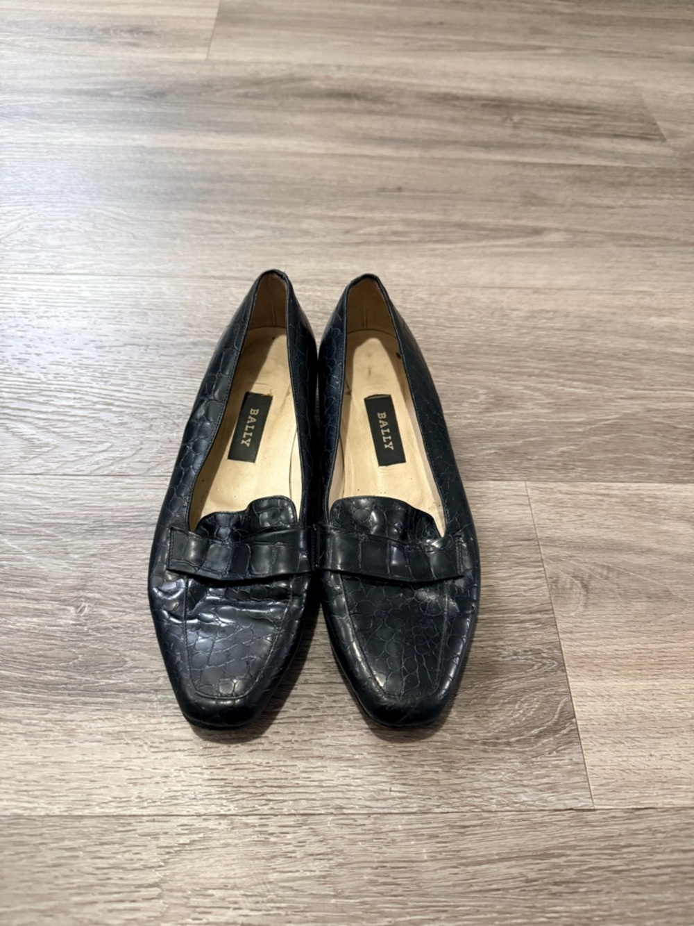 Bally Black Croc-Embossed Leather Loafers